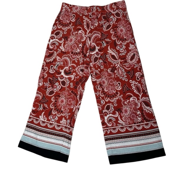 Ann Taylor The Linen Wide Leg,high rise,pockets,elastic back,Brick Paisley print - Picture 1 of 10